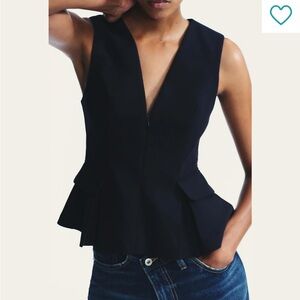 Zara Black Sleeveless Peplum V-Neck Top